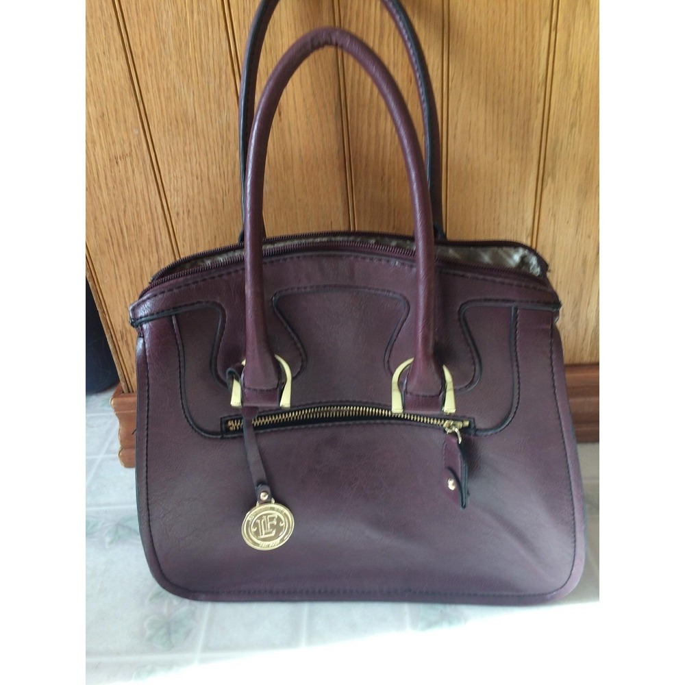 Vintage London Fog Burgundy Simulated Leather Satchel Handbag Purse key fob